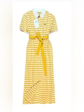 Lacoste Women's Maxi
Buttoned Striped Polo Dress, Anthemis Yellow/Flour, NWT
